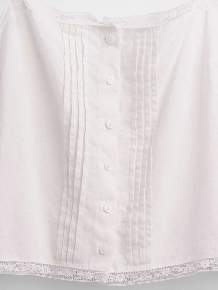Image 4 of 5, Linen-Blend Pintuck Crop PJ Tank Top