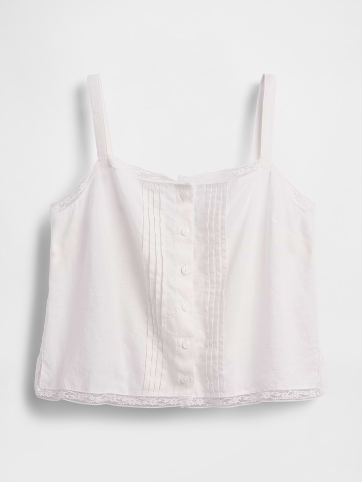 Image 5 of 5, Linen-Blend Pintuck Crop PJ Tank Top