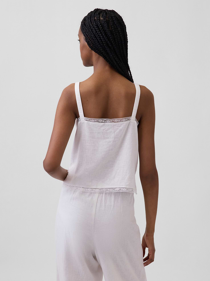 Image 3 of 5, Linen-Blend Pintuck Crop PJ Tank Top