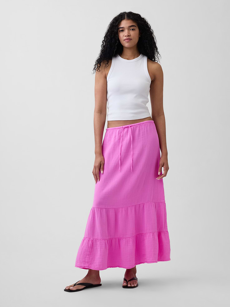 Image number 6 showing, Cotton Gauze Tiered Easy Maxi Skirt