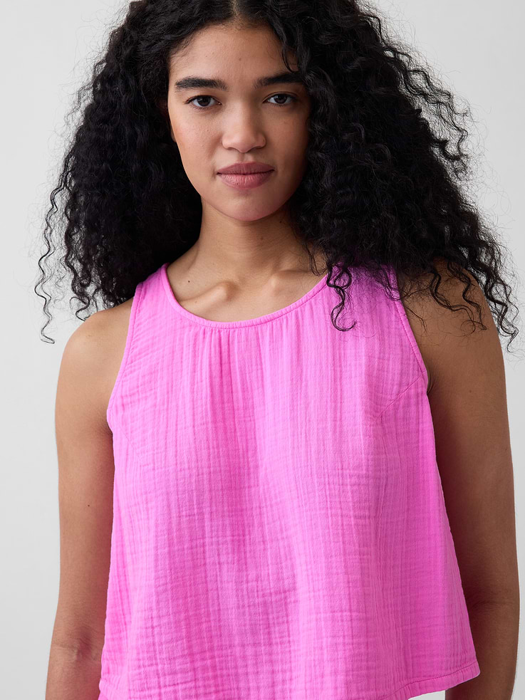 Image number 4 showing, Cotton Gauze Racer Shell Tank Top