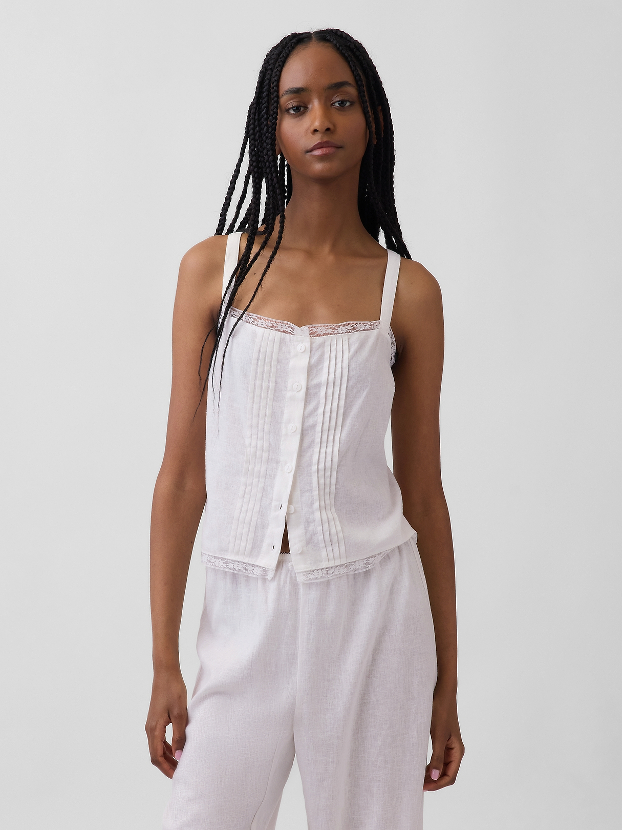 Linen-Blend Pintuck Crop PJ Tank Top | Gap