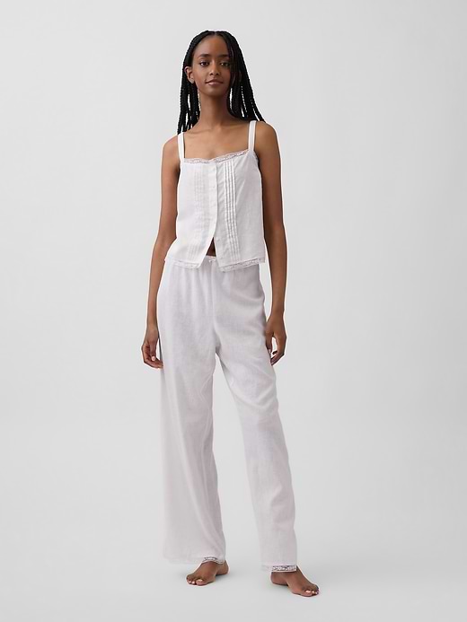 Linen-Blend Lace-Hem PJ Pants - New off white by Gap