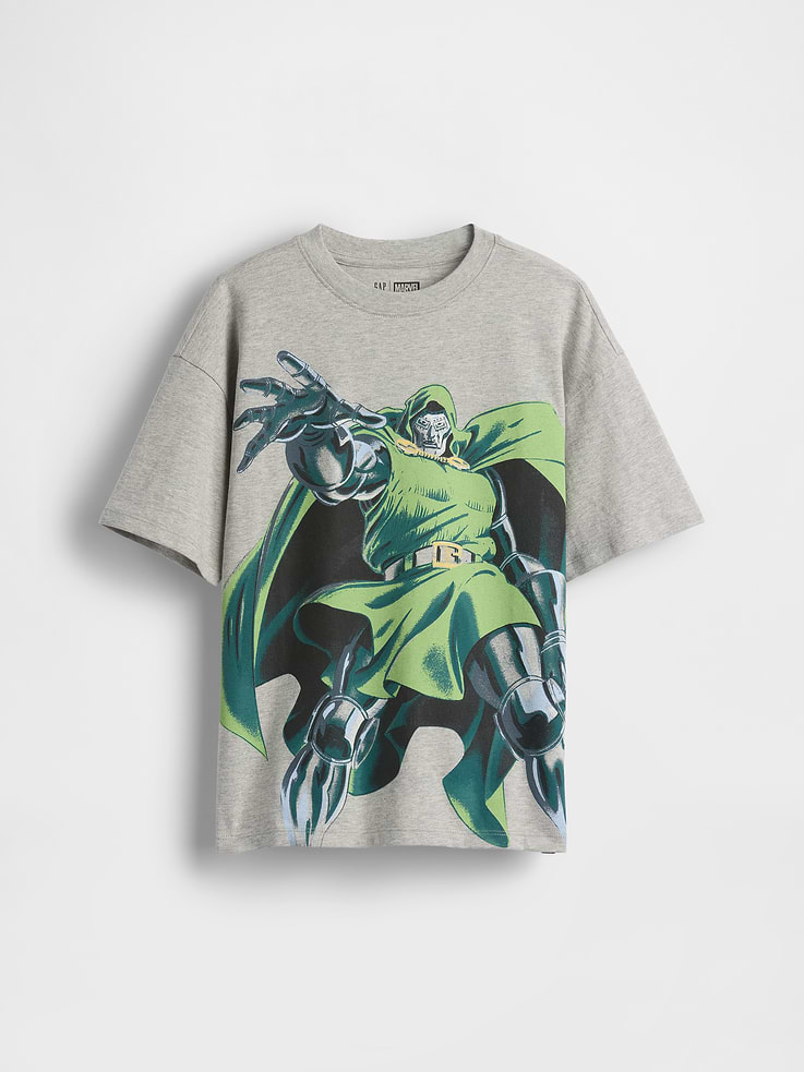 Image 1 of 3, Soft cotton jersey graphic T-shirt in a relaxed fit., Crewneck., Short sleeves with drop shoulders., Assorted Marvel character graphics at front and back., Product #890753