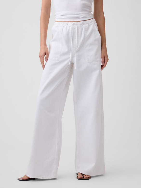 Mid Rise Soft Pull-On Wide-Leg Jeans