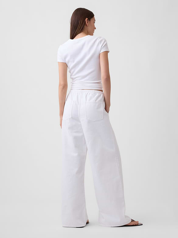 Mid Rise Soft Pull-On Wide-Leg Jeans