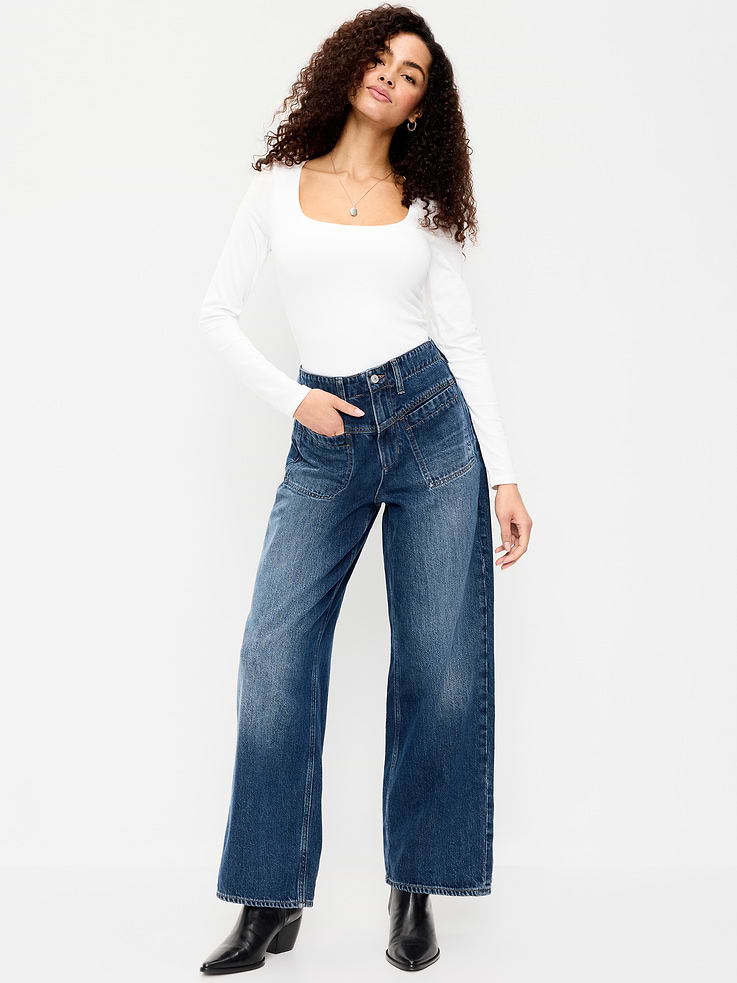 Image number 1 showing, High-Waisted Baggy Wide-Leg Jeans