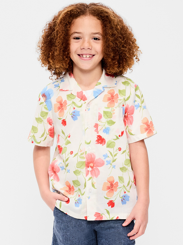 Printed Short-Sleeve Linen-Blend Shirt for Boys