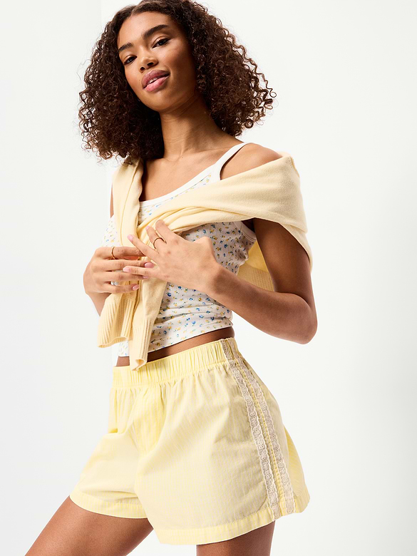 Eyelet-Trim Boxer Pajama Shorts