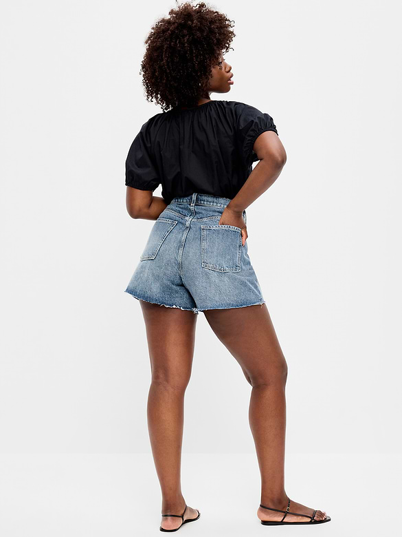 Curvy High-Waisted Baggy Jean Cut-Off Shorts -- 5-inch inseam