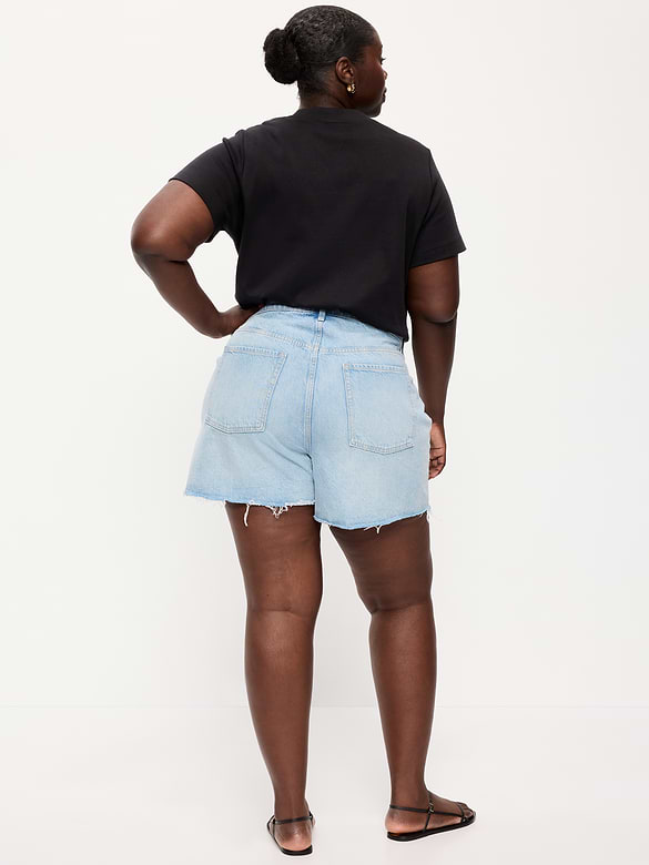 Curvy High-Waisted Baggy Jean Cut-Off Shorts -- 5-inch inseam