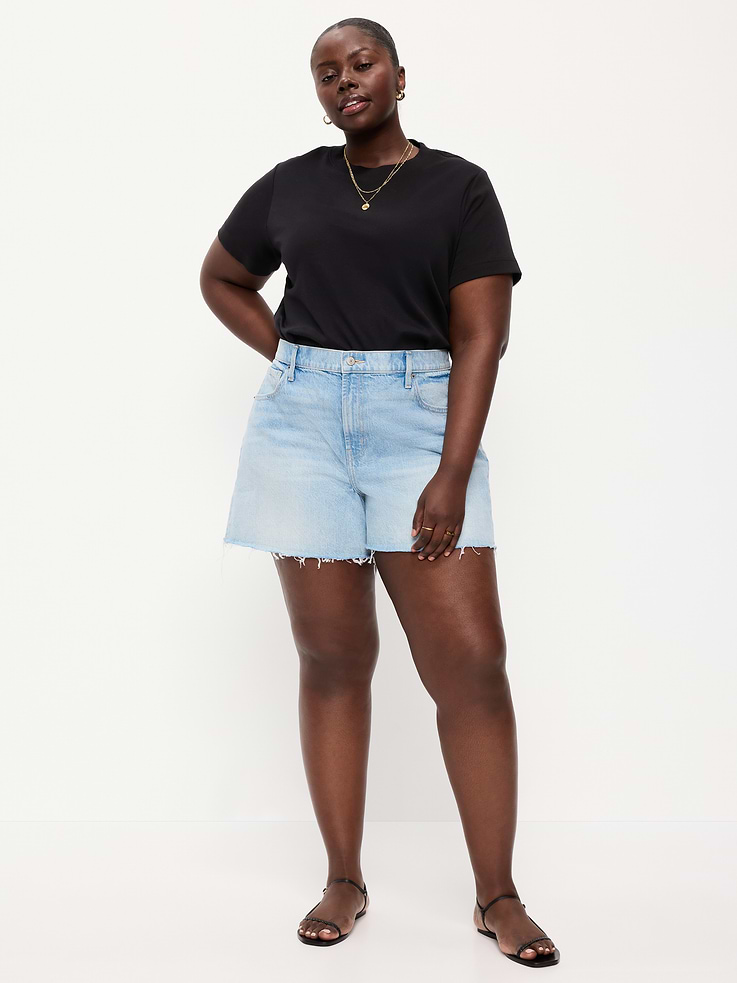 Image number 4 showing, Curvy High-Waisted Baggy Jean Cut-Off Shorts -- 5-inch inseam