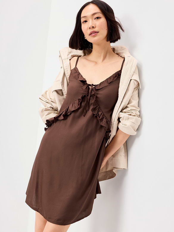 Ruffle-Trim Asymmetrical Mini Dress