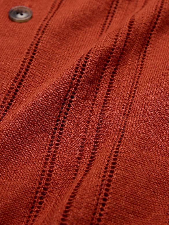Cardigan à col polo en pointelle de lin et coton