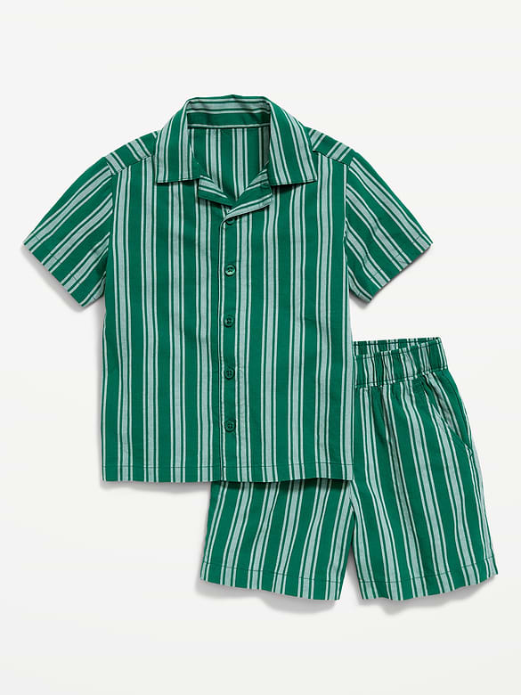 Short-Sleeve Striped Poplin Shirt and Shorts Set for Toddler Boys