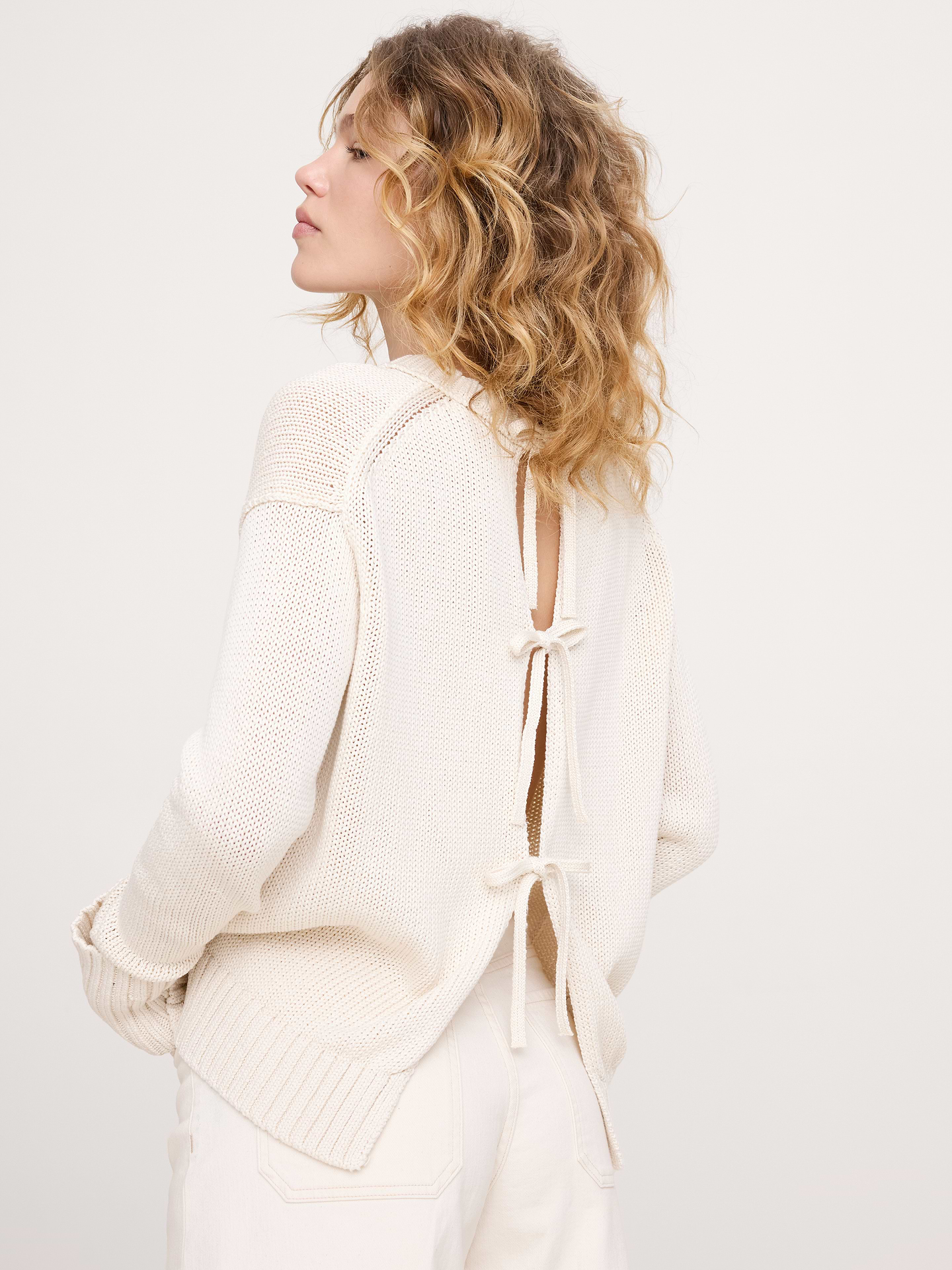 Image number 1 showing, Cotton Tie-Back Sweater