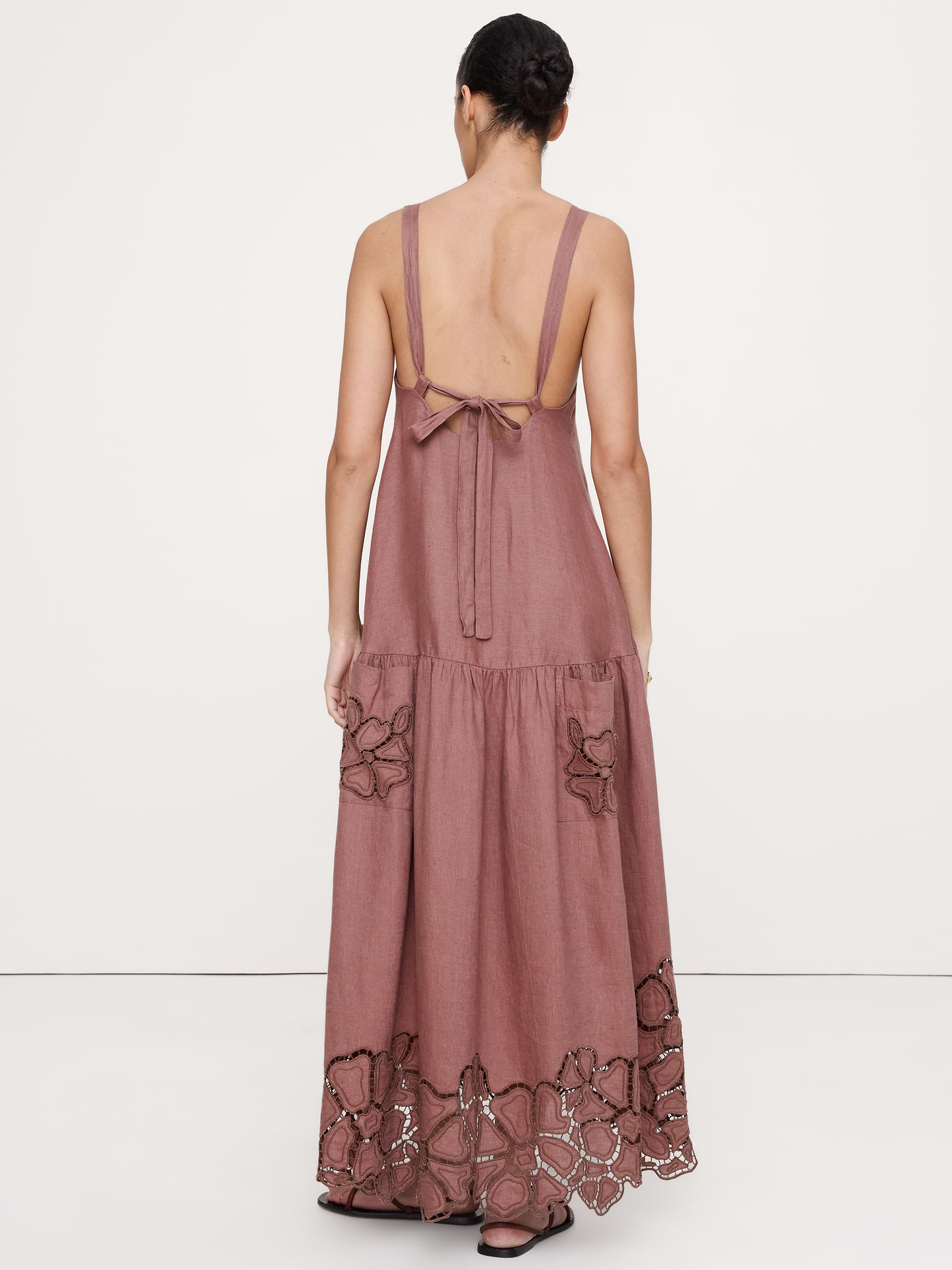 Image number 3 showing, Embroidered Linen Drop-Waist Maxi Dress
