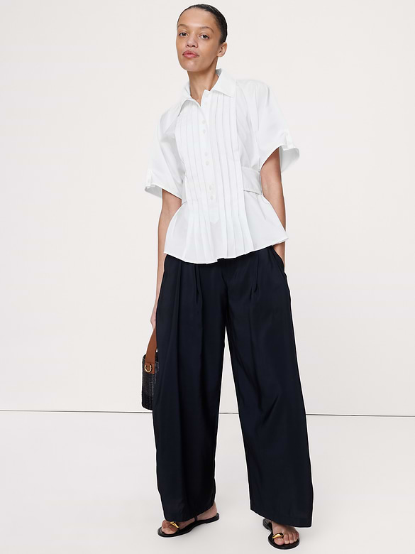 Pleated Cotton Poplin Top