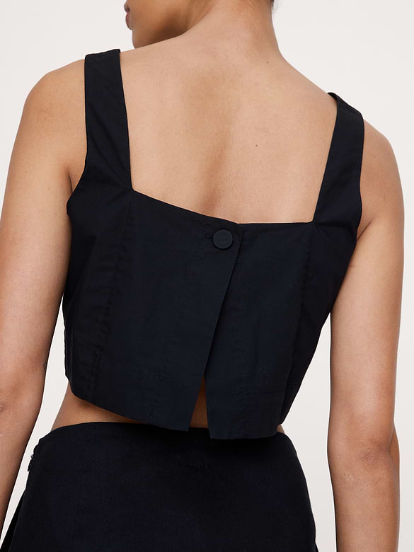 Cotton Poplin Square-Neck Cropped Tank