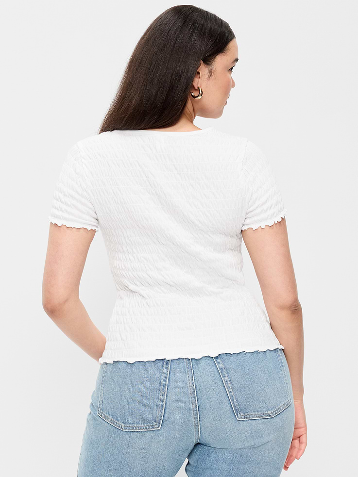 Image number 7 showing, Slit-Neck Smocked Graphic Top