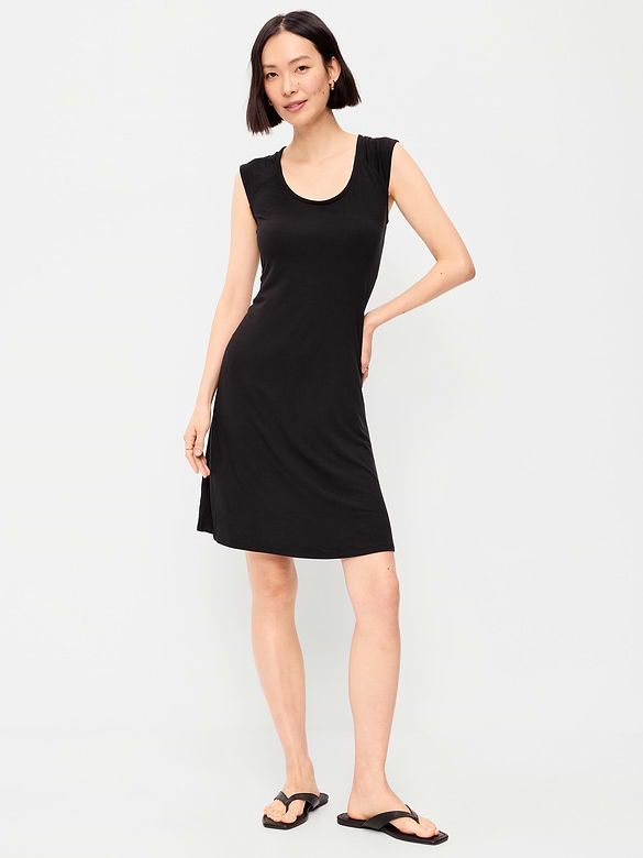 Short-Sleeve Scoop-Neck Mini Dress