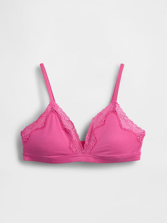 Organic Stretch Cotton Lace-Trim Triangle Bra