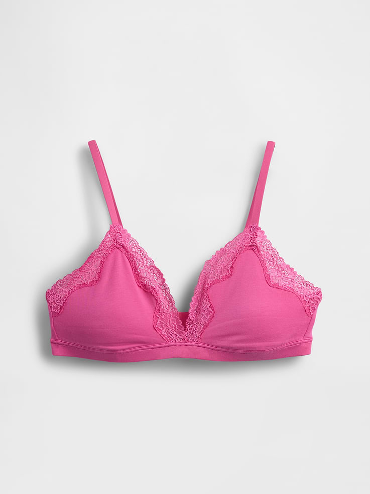 Image number 5 showing, Organic Stretch Cotton Lace-Trim Triangle Bra