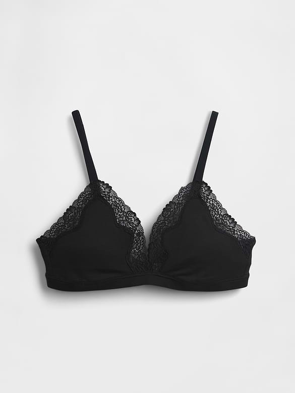 Organic Stretch Cotton Lace-Trim Triangle Bra