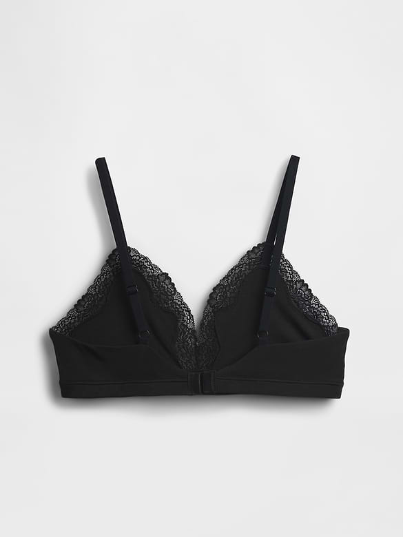 Organic Stretch Cotton Lace-Trim Triangle Bra