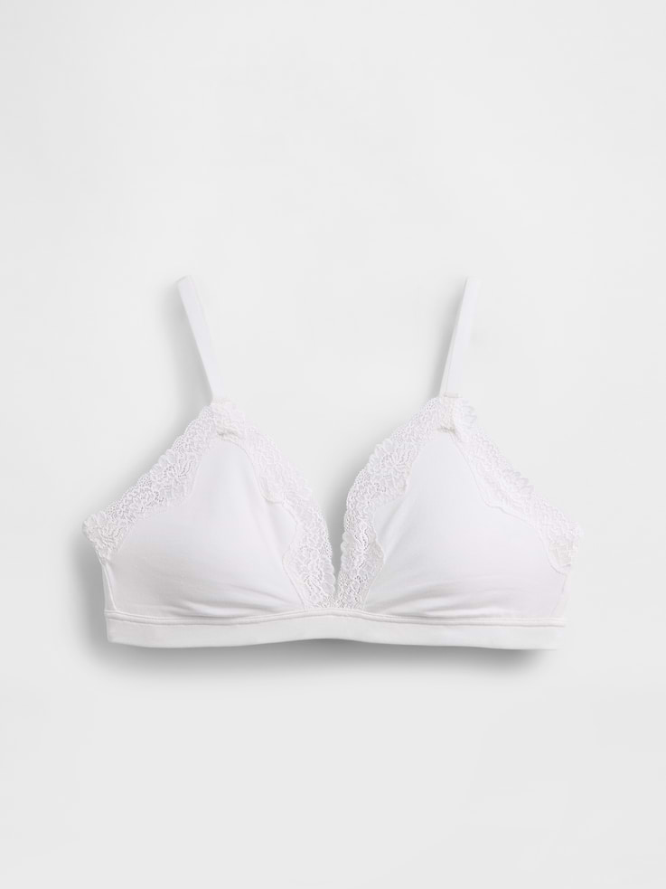 Image 5 of 6, Organic Stretch Cotton Lace-Trim Triangle Bra
