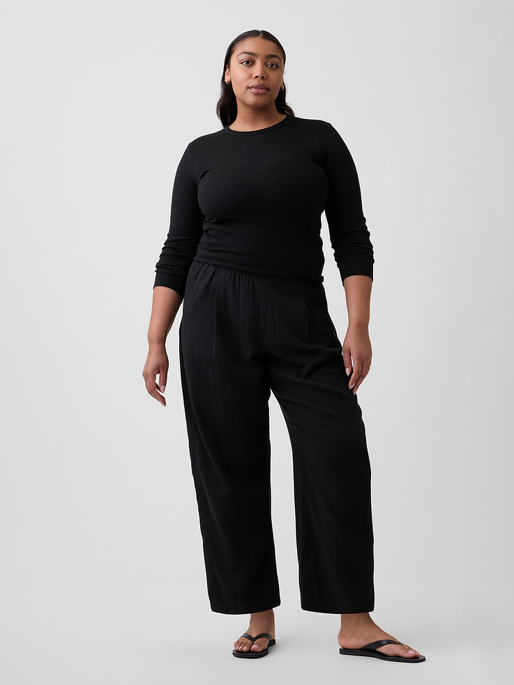 Image 5 of 7, Mid Rise Pull-On Barrel Gauze Pants