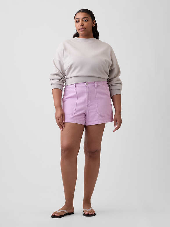 4" High Rise Soft Denim Utility Shorts