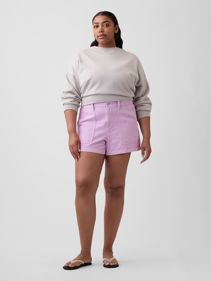Image number 5 showing, 4" High Rise Soft Denim Utility Shorts