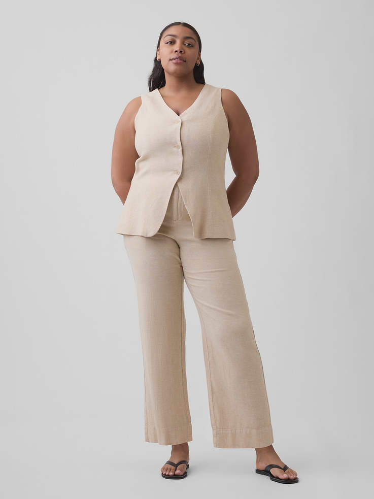 Image number 5 showing, High Rise Linen-Blend Straight Crop Pants