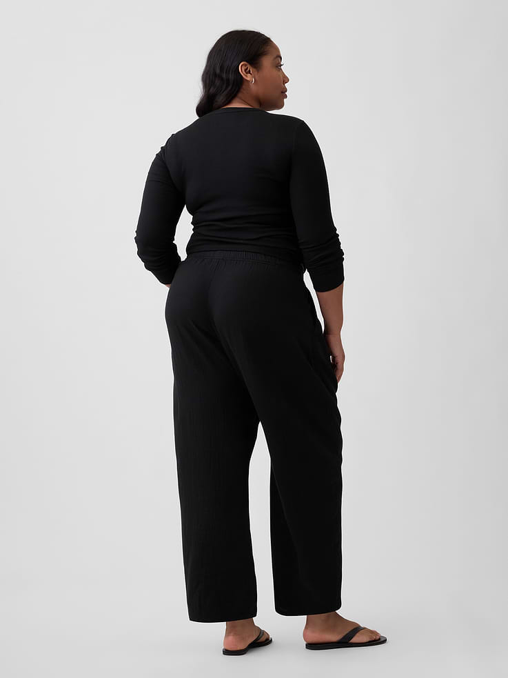 Image 6 of 7, Mid Rise Pull-On Barrel Gauze Pants