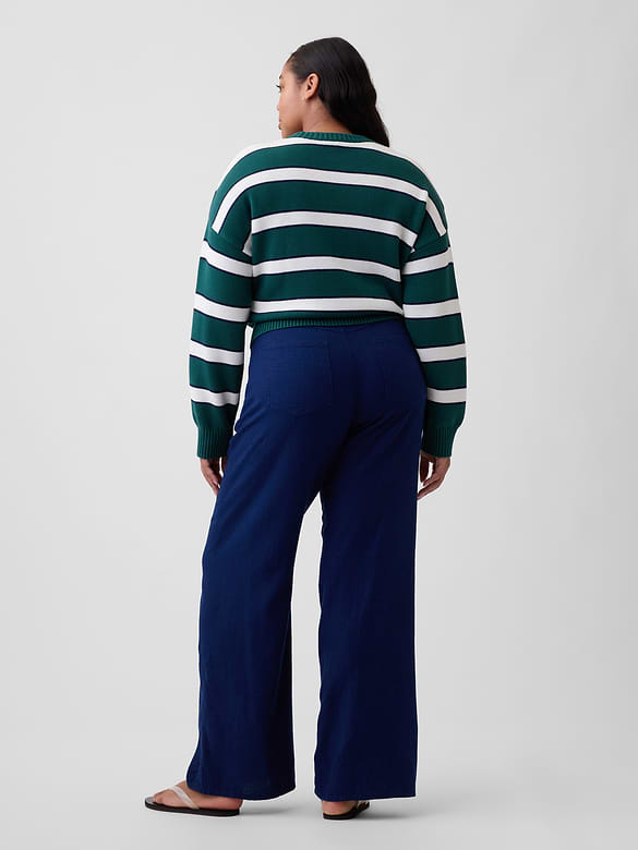 High Rise Linen-Blend Wide-Leg Pants