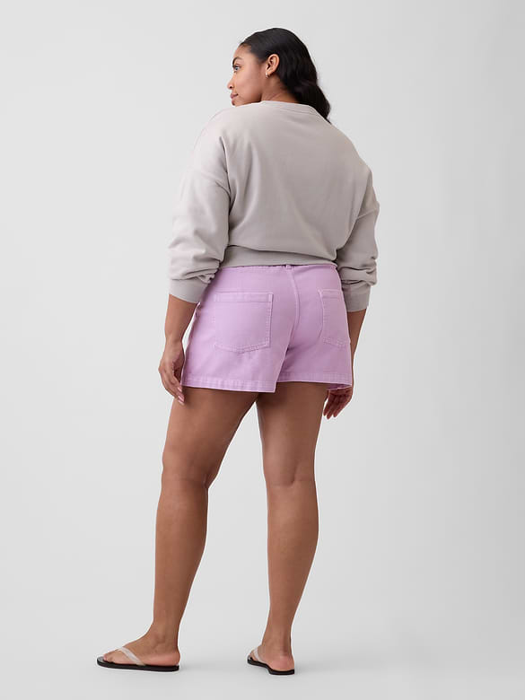 4" High Rise Soft Denim Utility Shorts