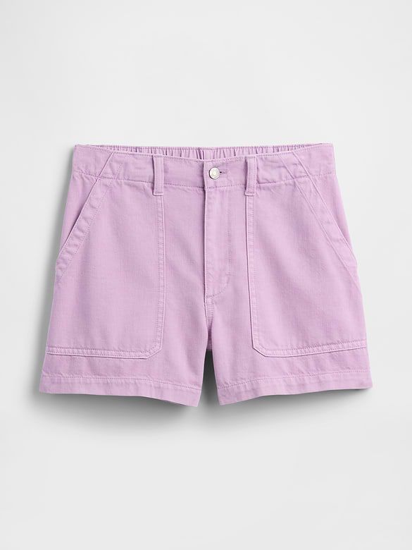 4" High Rise Soft Denim Utility Shorts