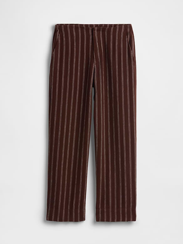 High Rise Linen-Blend Straight Crop Pants