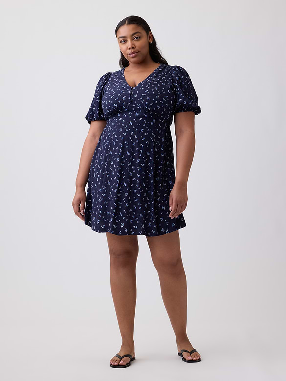 Puff Sleeve V-Neck Mini Dress
