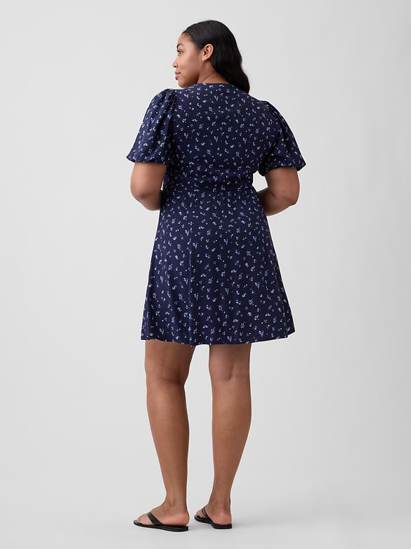 Puff Sleeve V-Neck Mini Dress