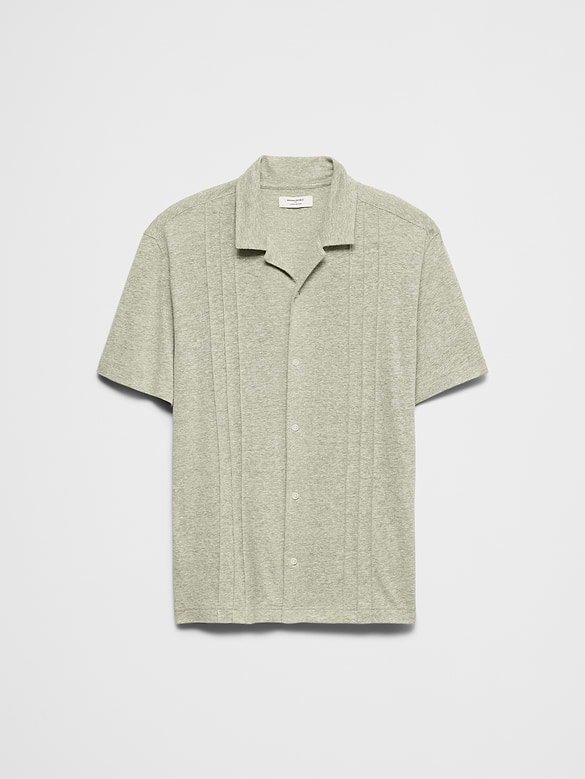 Standard-Fit Linen-Blend Pintuck Polo