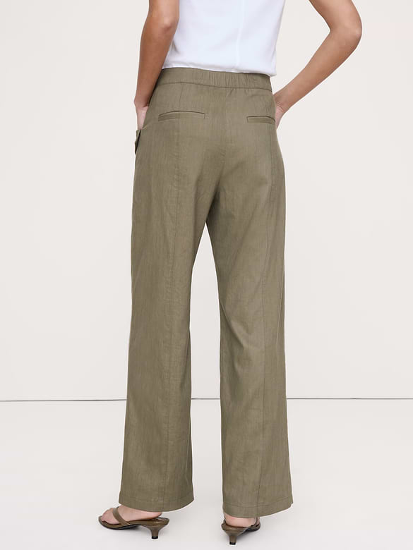 High-Rise Straight Utility Pant in Stretch Linen-Viscose