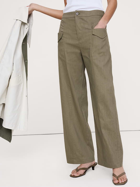 High-Rise Straight Utility Pant in Stretch Linen-Viscose