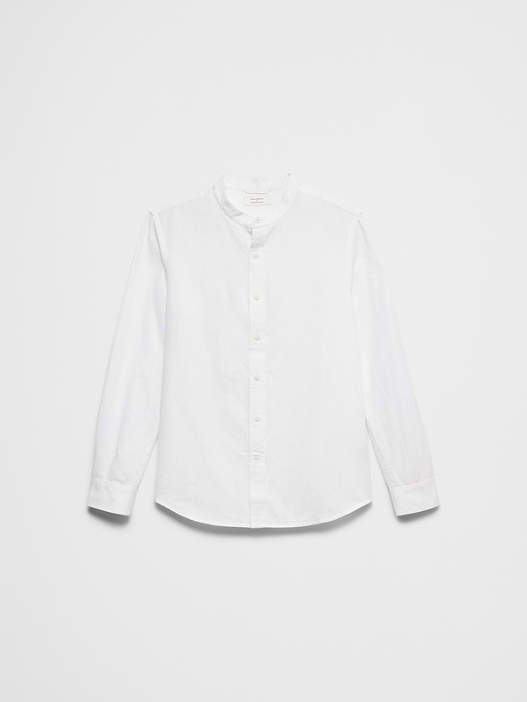 Slim-Fit Linen-Blend Banded-Collar Shirt