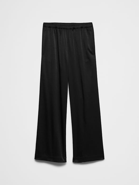 Wide-Leg High-Rise Crinkle Satin Pull-On Pant