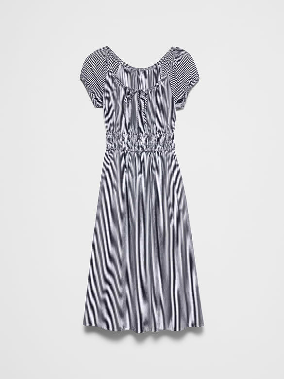 Poplin Gathered-Neck Midi Dress