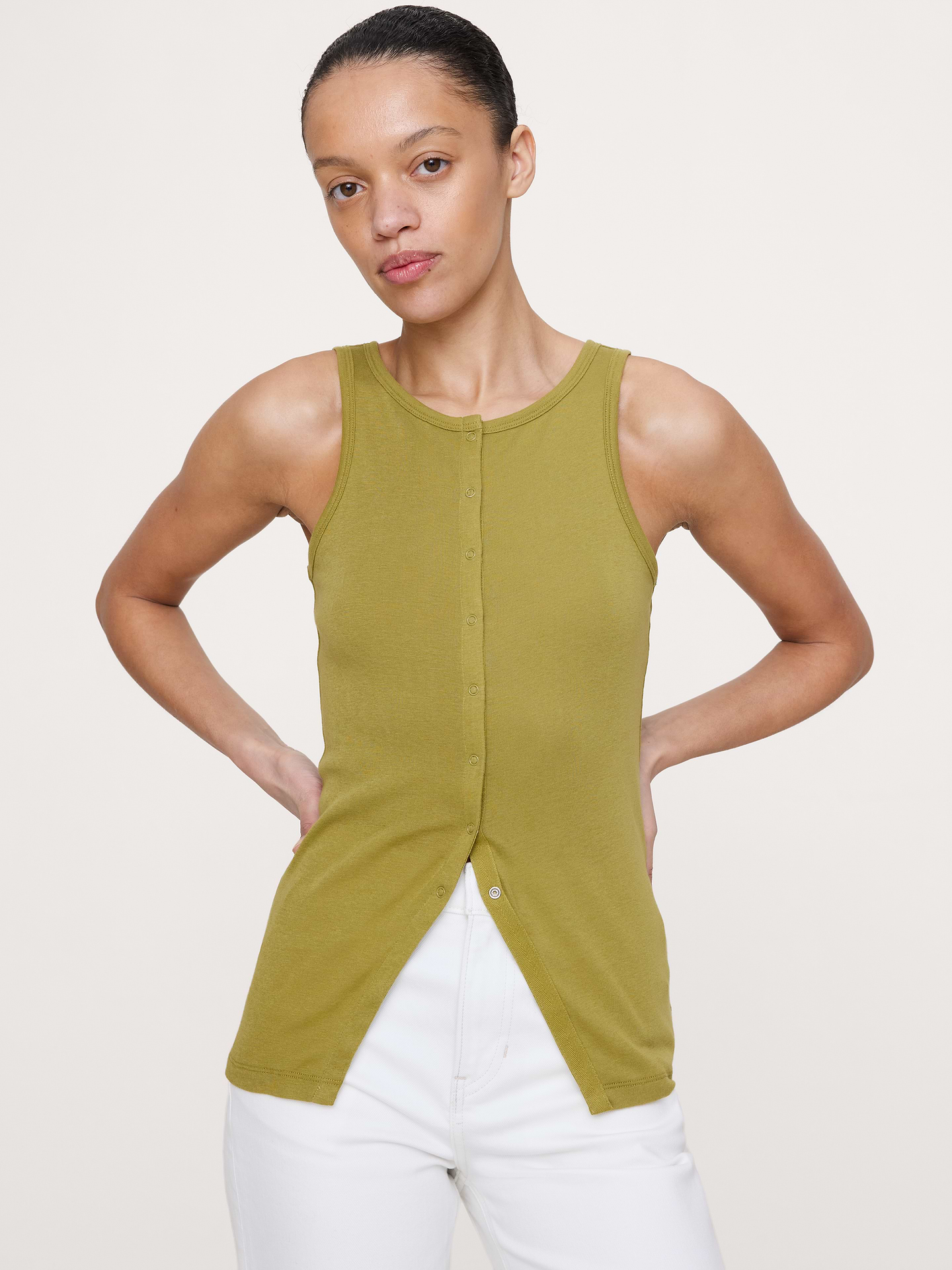 Image number 1 showing, Airy Cotton Snap-Front Tank
