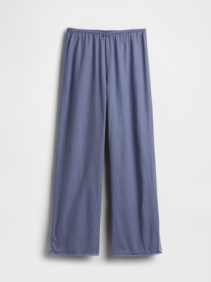 L'image numéro 6 présente Pantalon de pyjama en mélange de lin à ourlet en dentelle
