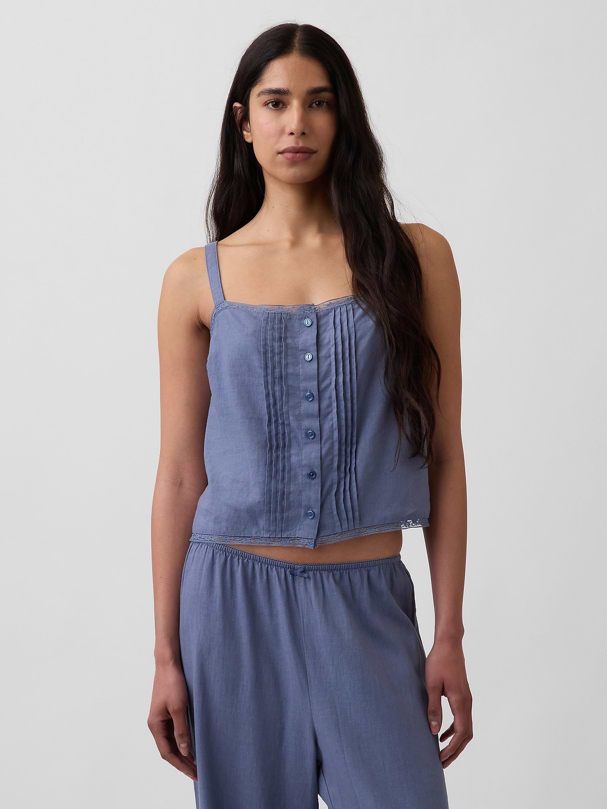 Linen-Blend Pintuck Crop PJ Tank Top | Gap